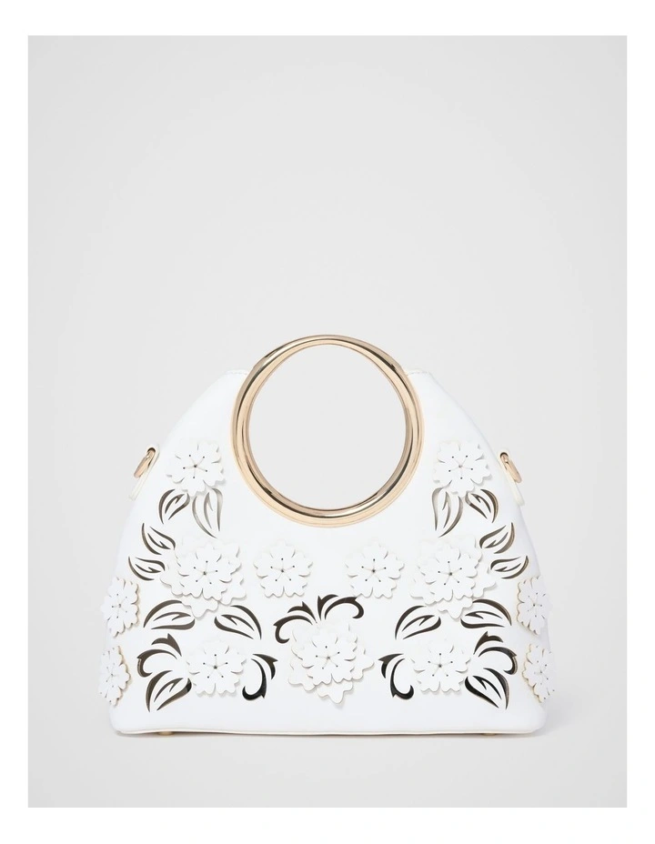 Mavin Cutout Floral Metal Handle Bag in White image 1