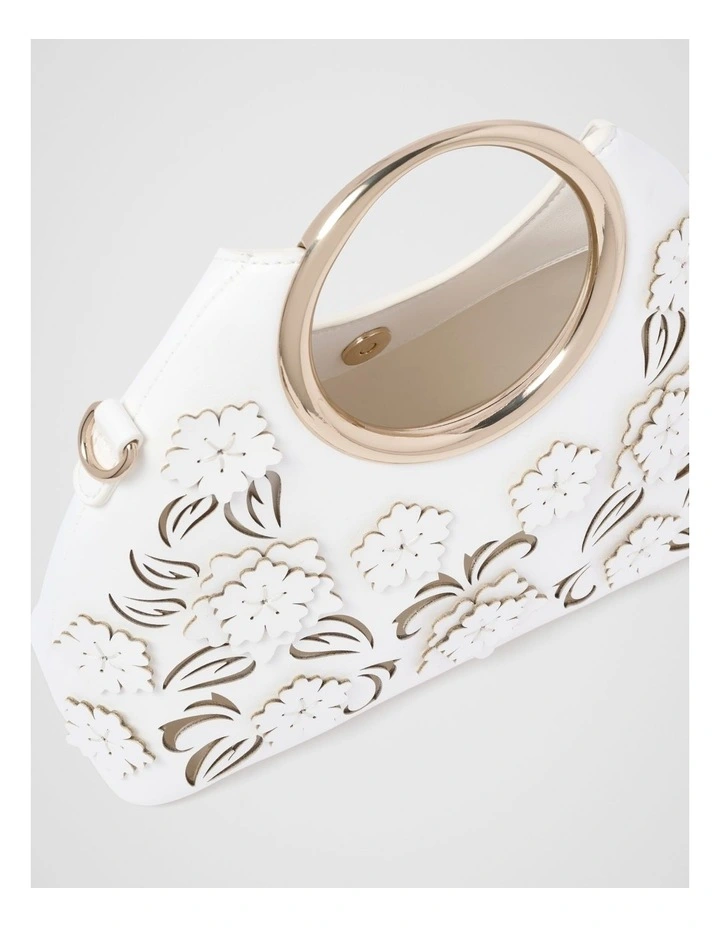 Mavin Cutout Floral Metal Handle Bag in White image 3