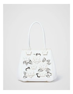 Clementine Cutout Floral Tote Bag in White