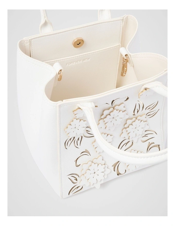 Clementine Cutout Floral Tote Bag in White image 3