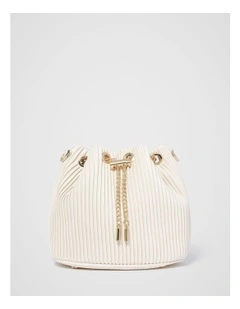 Dahlia Drawstring Pleated Bucket Bag in Cream