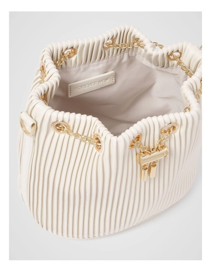 Dahlia Drawstring Pleated Bucket Bag in Cream image 3