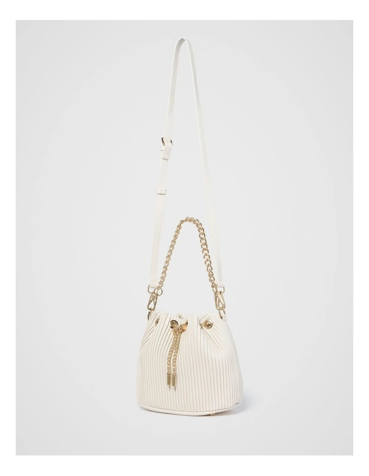 Dahlia Drawstring Pleated Bucket Bag in Cream image 4