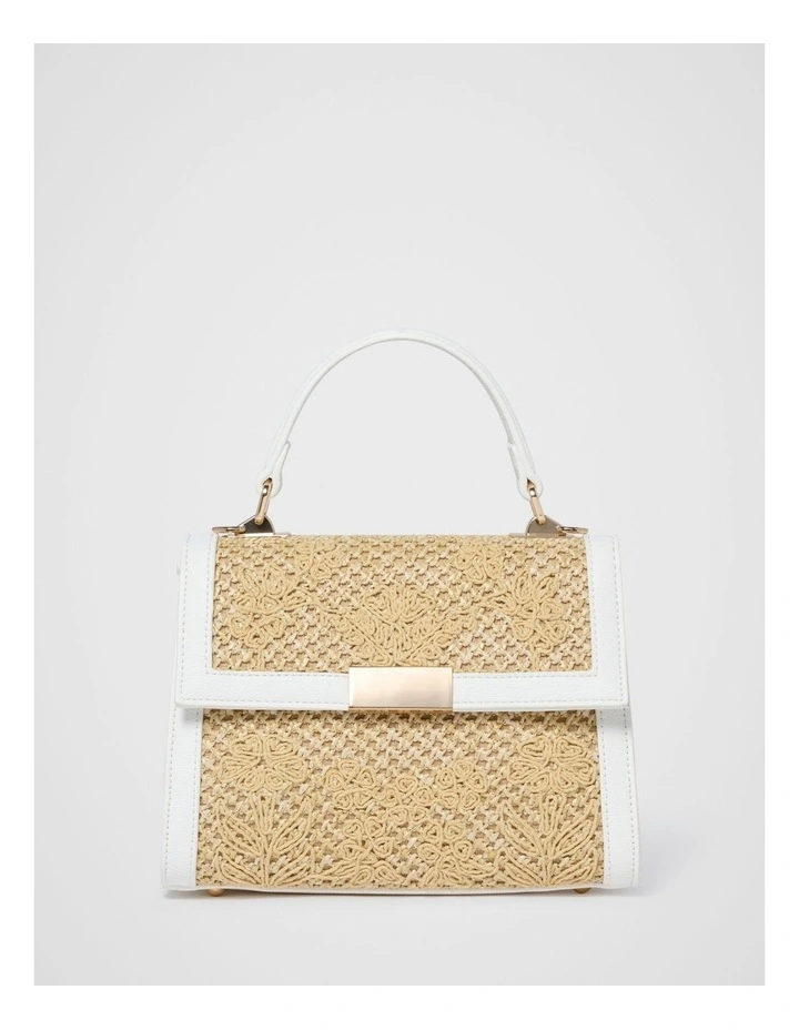 Fiora Floral Crochet Top Handle Bag in White image 1