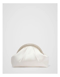 Shayla Shiny Frame Clutch in White