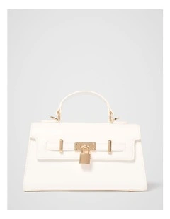 Liana Lock Detail Top Handle Bag in White