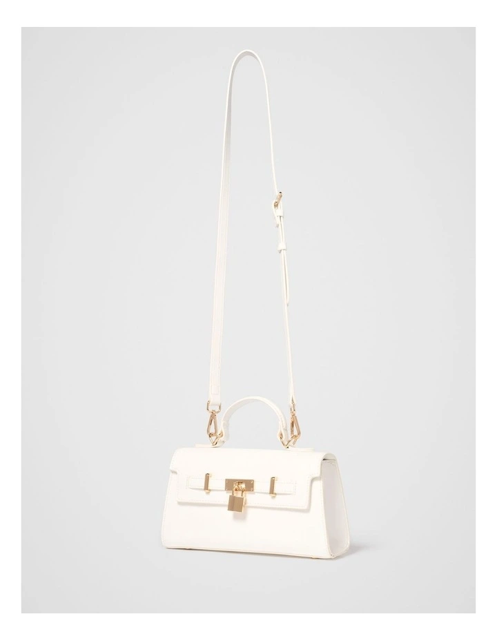 Liana Lock Detail Top Handle Bag in White image 4