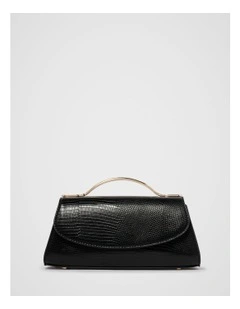 Noelle Small Metal Top Handle Bag in Black