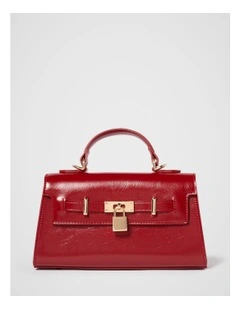 Liana Lock Detail Top Handle Bag in Red