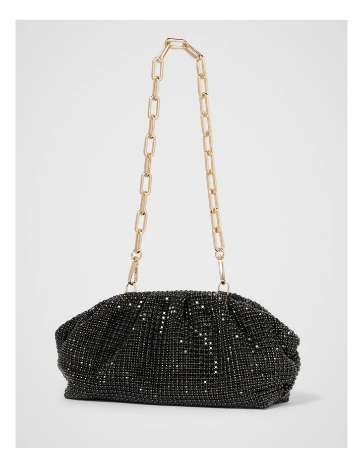 Ariel Soft Shiny Clutch in Black image 3