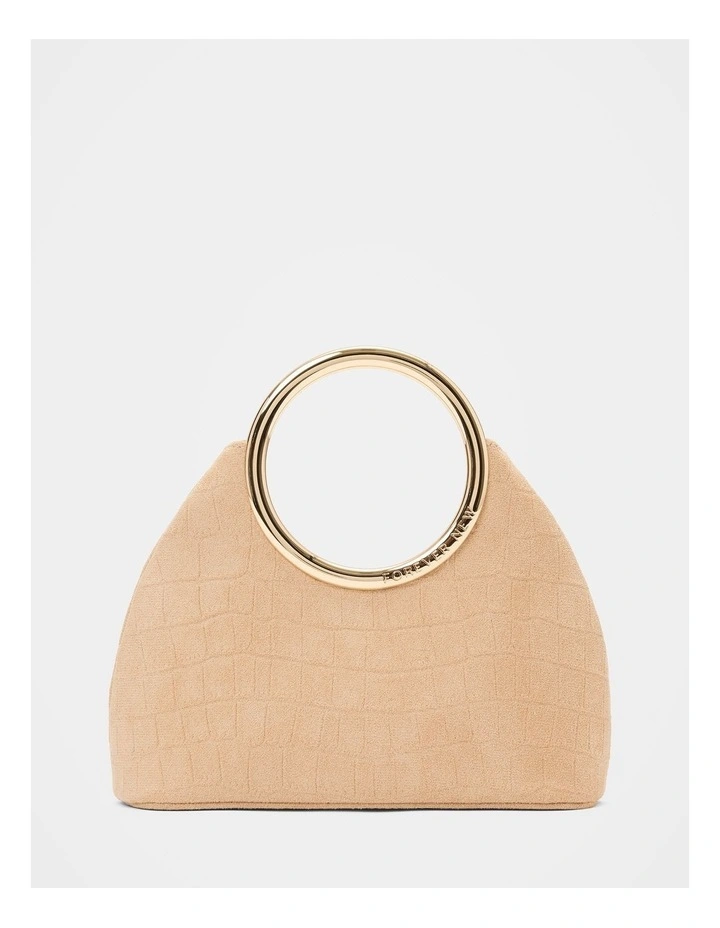 Delta Round Metal Handle Clutch Bag in Beige image 1