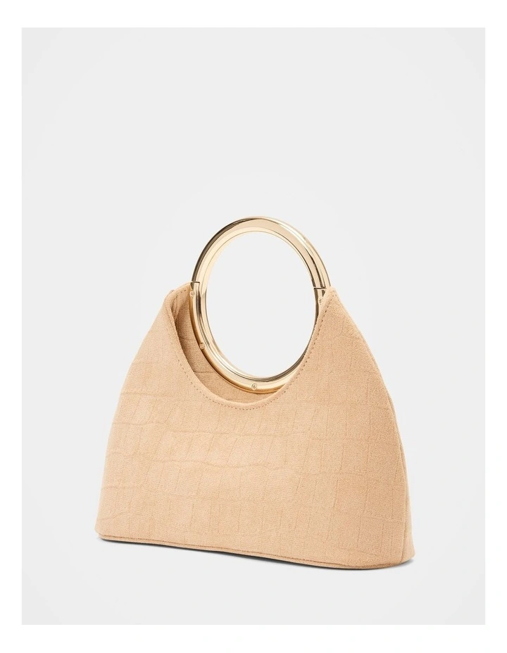 Delta Round Metal Handle Clutch Bag in Beige image 2