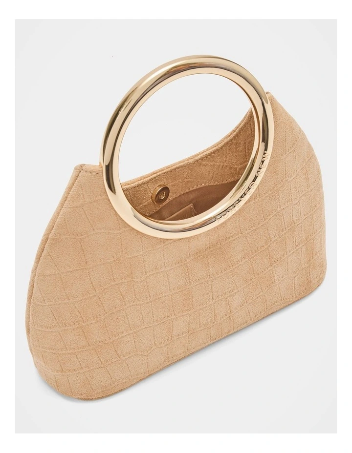 Delta Round Metal Handle Clutch Bag in Beige image 3