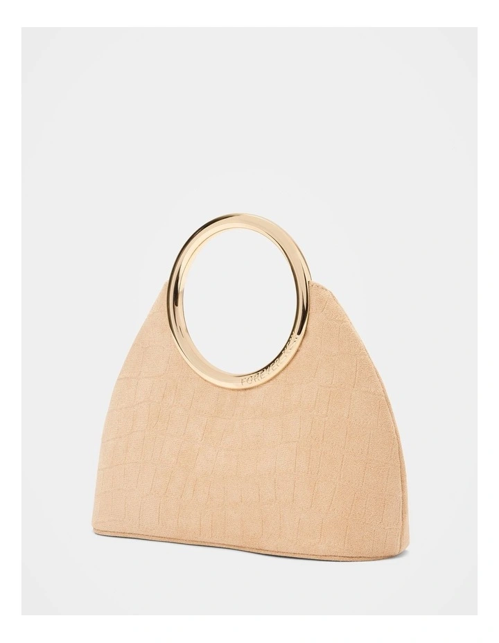 Delta Round Metal Handle Clutch Bag in Beige image 4