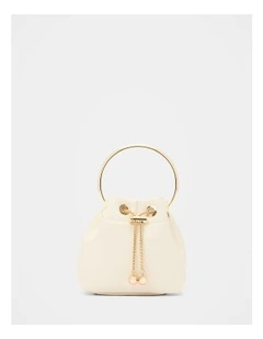 Havana Metal Handle Clutch Bag in White