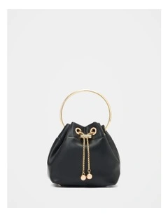 Havana Metal Handle Clutch Bag in Black