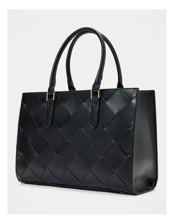 Lorelai Large Lattice Tote Bag in Black image 2