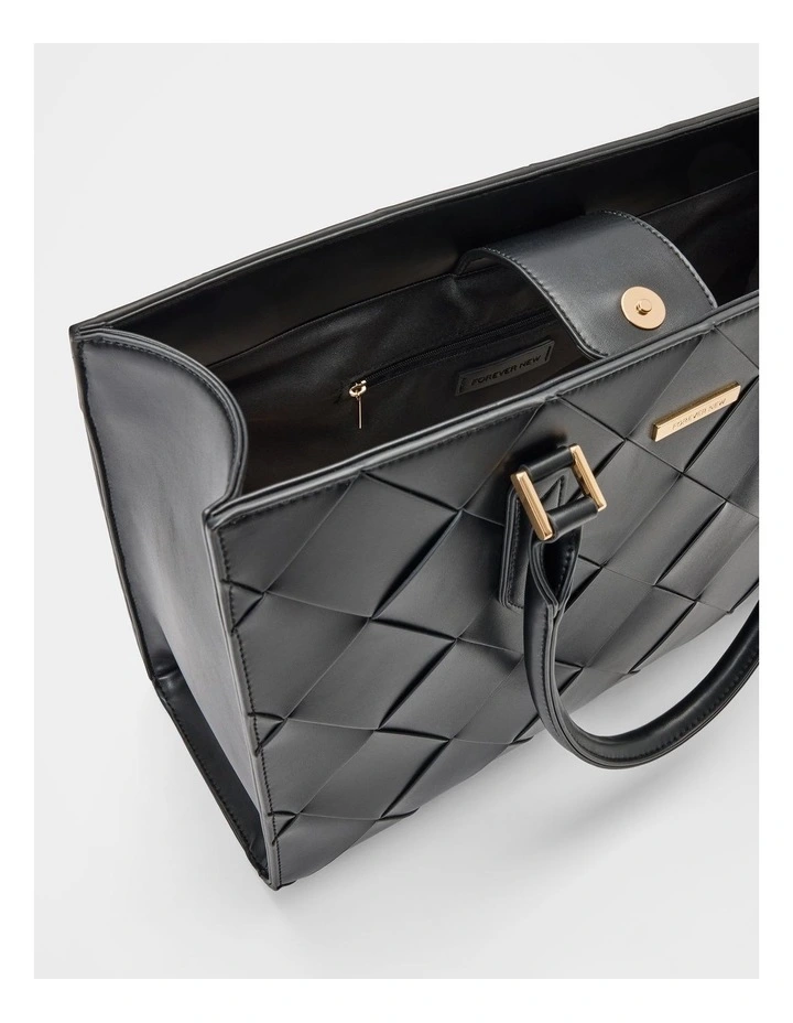Lorelai Large Lattice Tote Bag in Black image 3