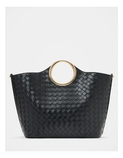 Valentina Metal Handle Weave Bag in Black