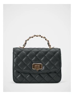 Azalea Quilt Metal Top Handle Bag in Black