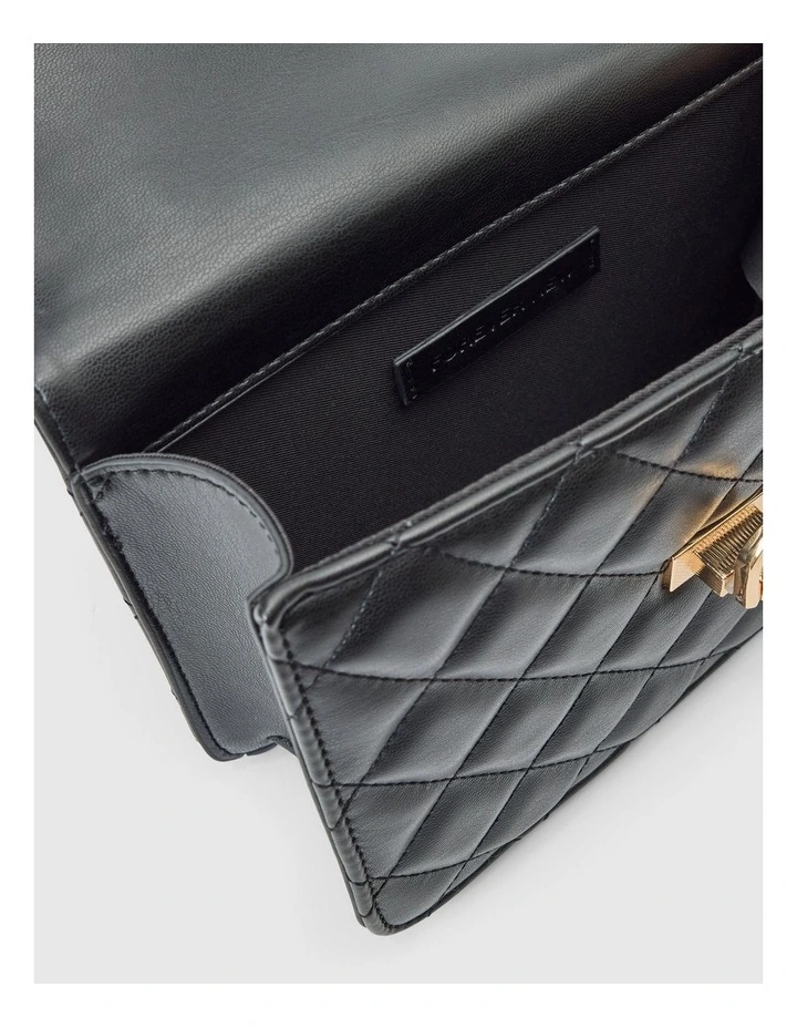 Azalea Quilt Metal Top Handle Bag in Black image 3