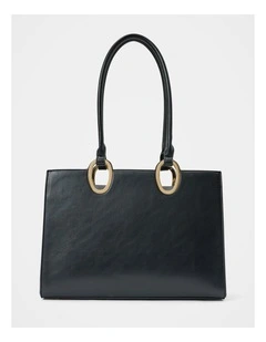 Sammi Oval Hardware Shoulder Tote Bag in Black