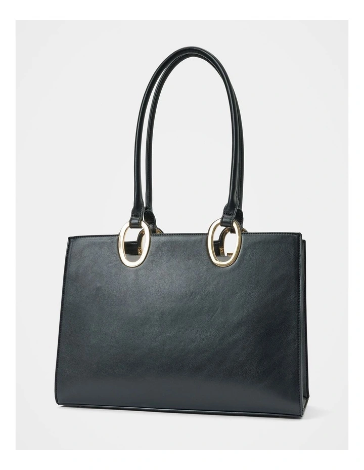 Sammi Oval Hardware Shoulder Tote Bag in Black image 3