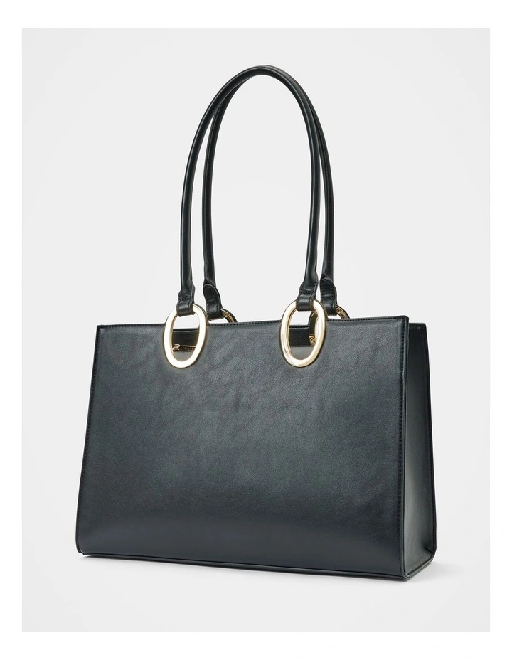 Sammi Oval Hardware Shoulder Tote Bag in Black image 4