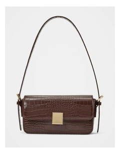 Mckenna Metal Clasp Shoulder Bag in Chocolate