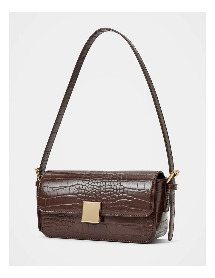 Mckenna Metal Clasp Shoulder Bag in Chocolate image 3