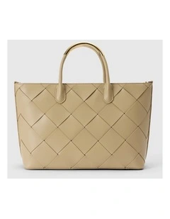 Amaya Weave Metal Handle Bag in Beige