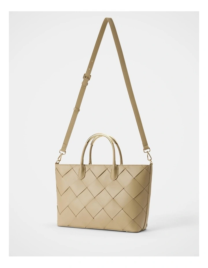 Amaya Weave Metal Handle Bag in Beige image 2