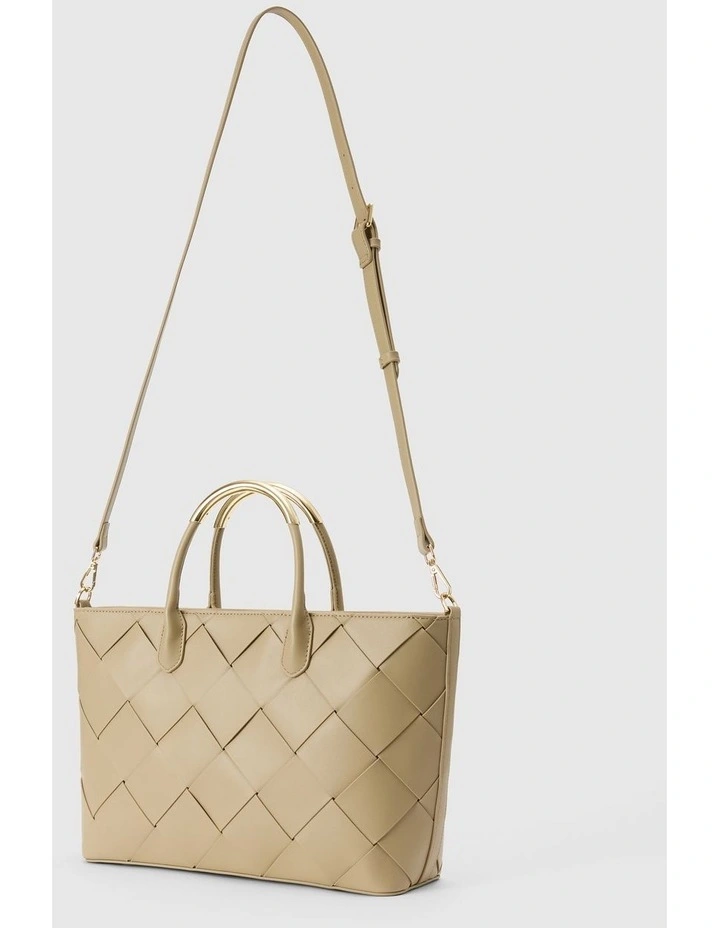 Amaya Weave Metal Handle Bag in Beige image 2