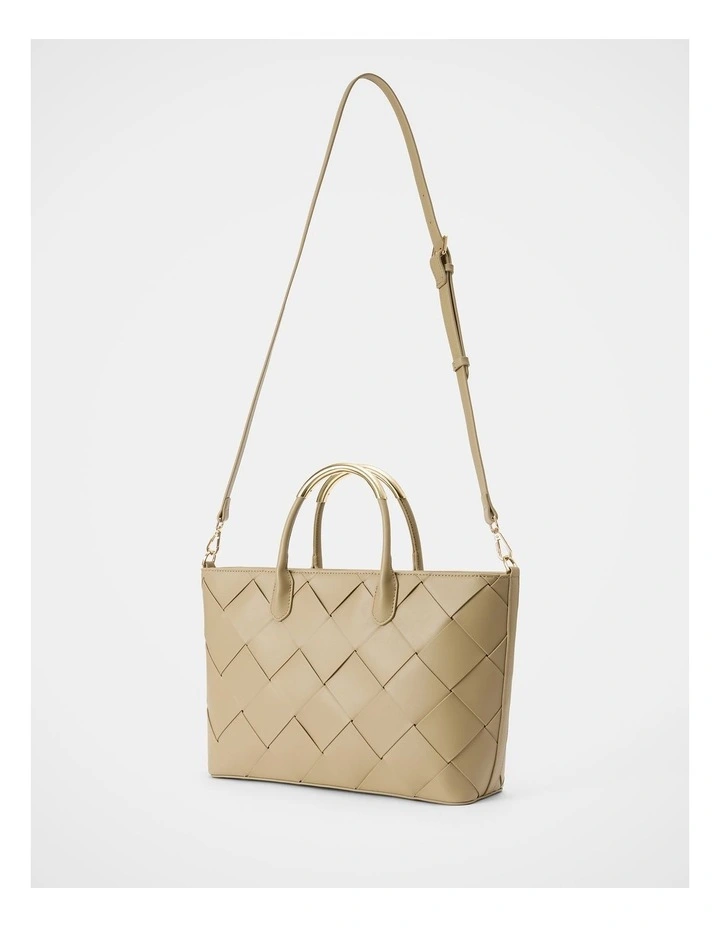 Amaya Weave Metal Handle Bag in Beige image 3
