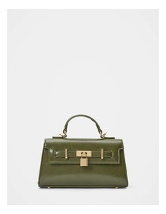 Liana Lock Detail Top Handle Bag in Green