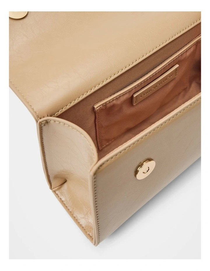 Liana Lock Detail Top Handle Bag in Beige image 2