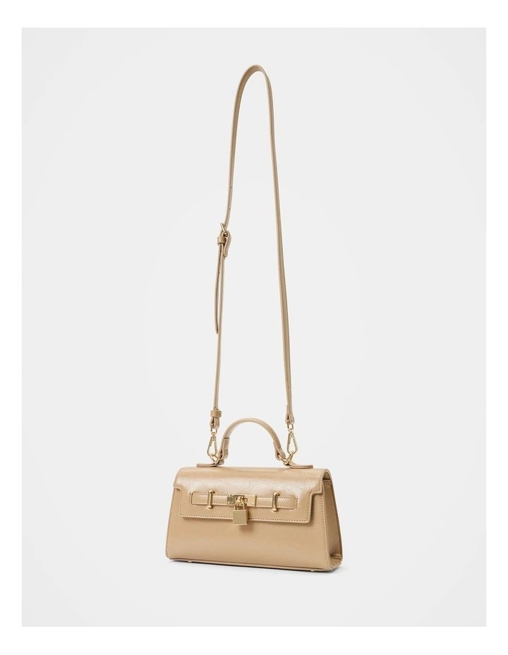 Liana Lock Detail Top Handle Bag in Beige image 3