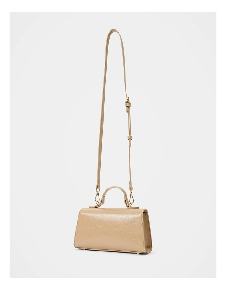 Liana Lock Detail Top Handle Bag in Beige image 4