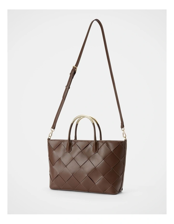 Amaya Weave Metal Handle Bag in Brown image 2