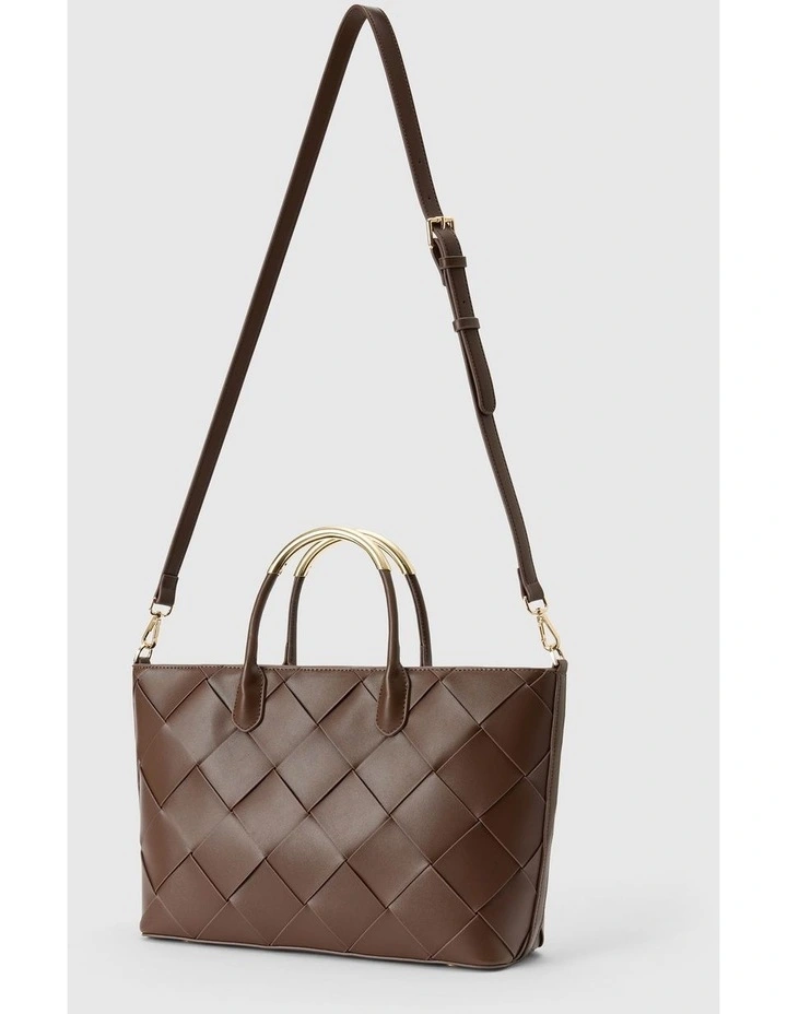 Amaya Weave Metal Handle Bag in Brown image 2