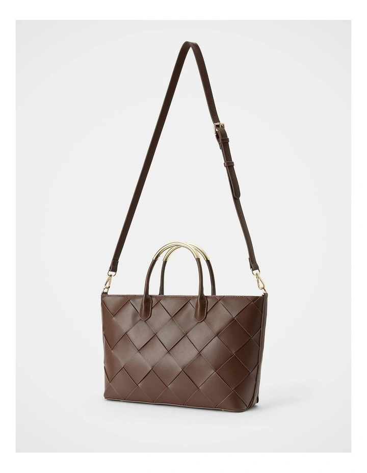 Amaya Weave Metal Handle Bag in Brown image 3