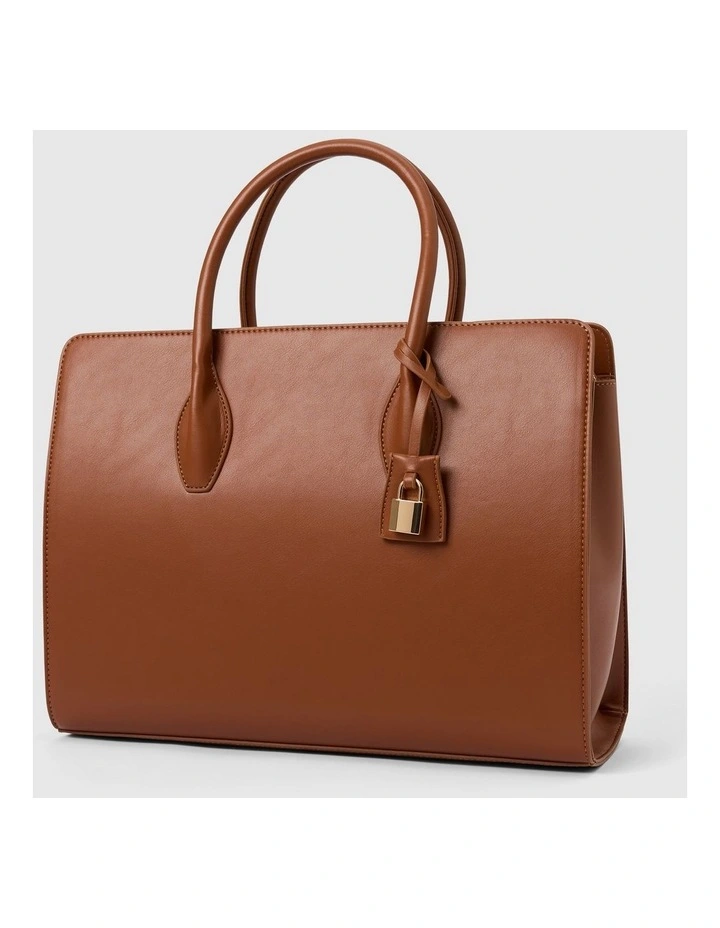 Louisa Large Lock Tote Bag in Brown image 4
