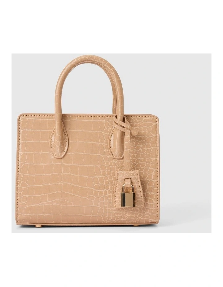 Juliana Small Lock Tote Bag in Cream image 2