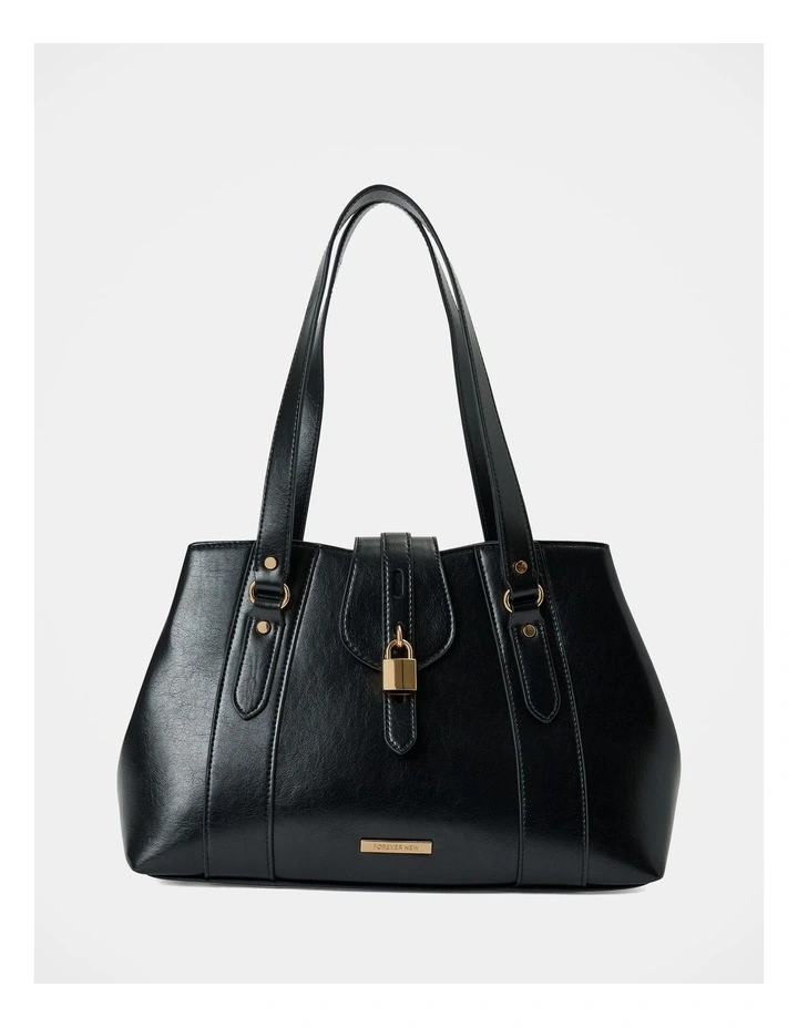 Riley Retro Lock Tote Bag in Black image 1