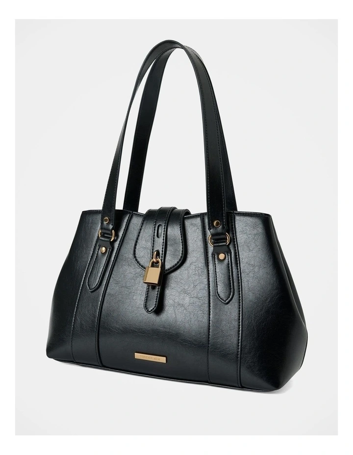 Riley Retro Lock Tote Bag in Black image 2