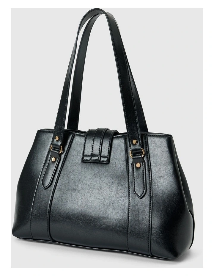 Riley Retro Lock Tote Bag in Black image 2
