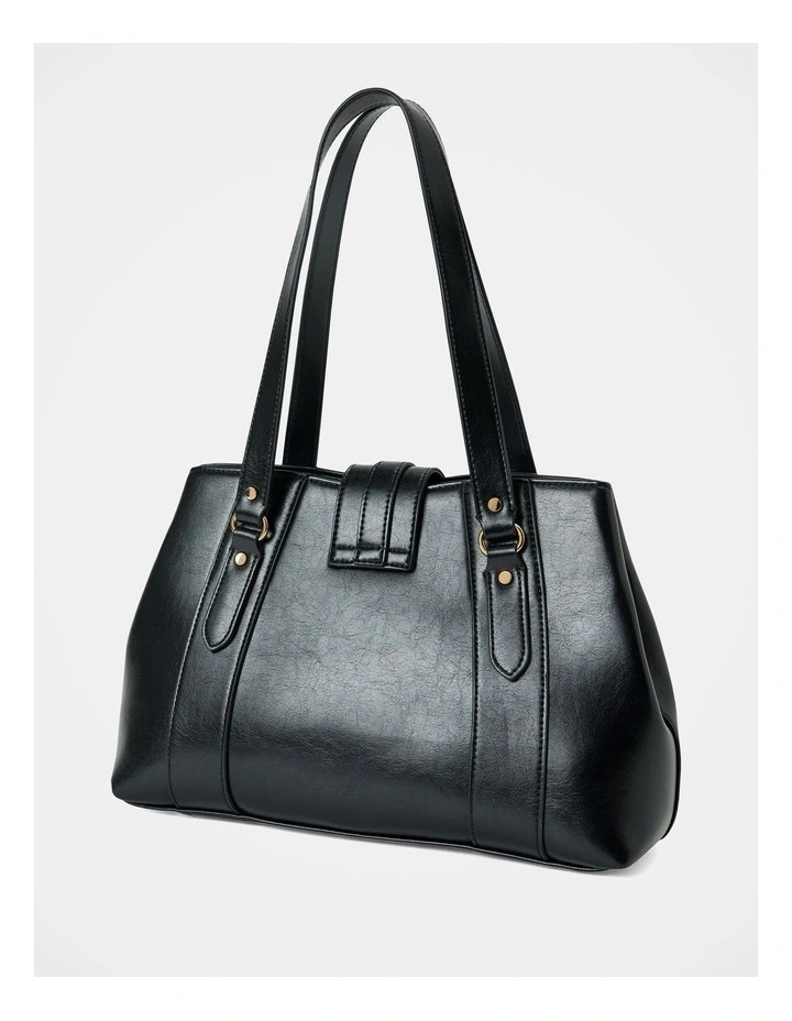 Riley Retro Lock Tote Bag in Black image 3