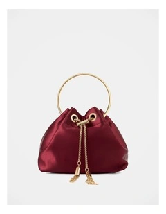 Satin Metal Handle Clutch in Red