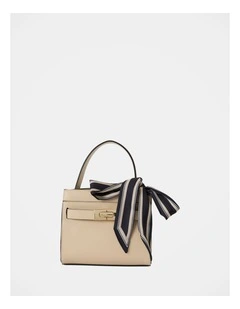 Serin Small Lock Top Handle Bag in Beige
