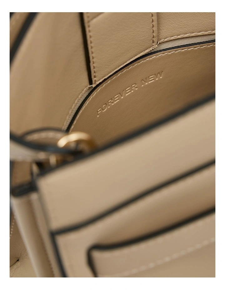 Serin Small Lock Top Handle Bag in Beige image 3